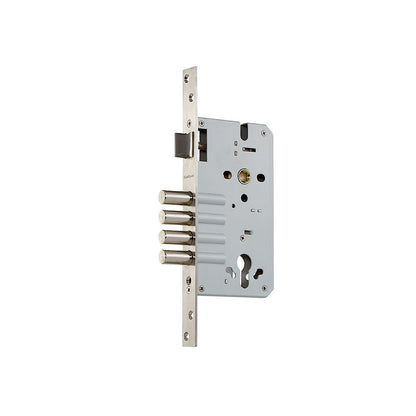 Cerradura de Embutir Palermo 4 Bulones + Cilindro Simple + Manijas en Níquel Satinado