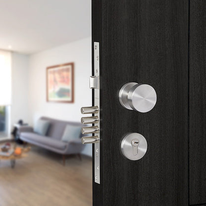 Cerradura de Embutir Palermo 4 Bulones + Cilindro Simple + Manijas en Níquel Satinado