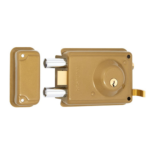 Cerradura de Sobreponer Blindada 72mm en Dorado Anti-Taladro