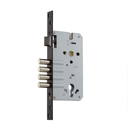 Cerradura de Embutir Palermo 4 Bulones + Cilindro Doble + Manijas en Negro Mate