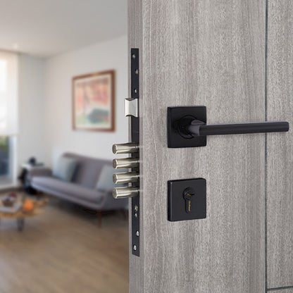 Cerradura de Embutir Palermo 4 Bulones + Cilindro Doble + Manijas en Negro Mate